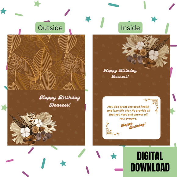 Cute Dearest Birthday Folded Card- Landscape. Printable- instant download, 7x10 In
