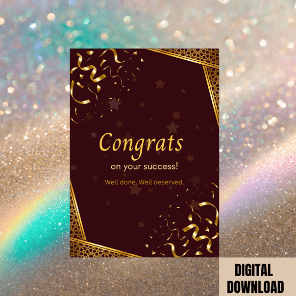 Golded Congratulations Card- Portrait. Printable- instant download, 5x7 In.