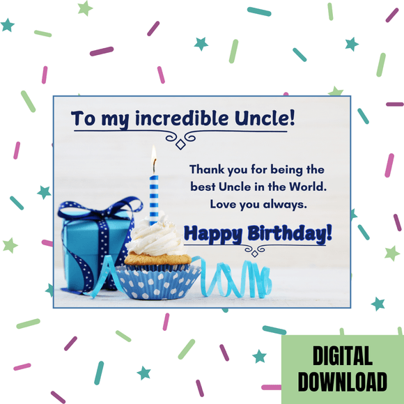 Beautiful Uncle Birthday Card- Landscape. Printable- instant download, 7x5 In
