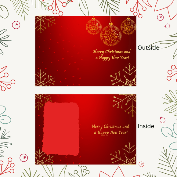 Cute Ornament Christmas &amp; New Year Folded Card- Portrait. Printable- instant download, 10x7 In.