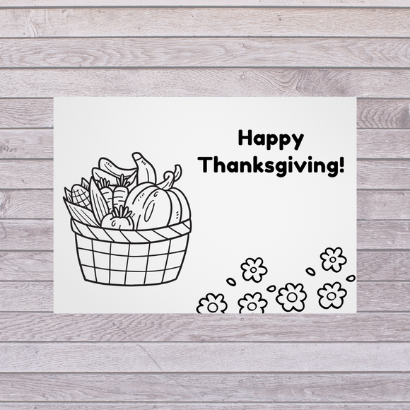 Cute Black and White Thanksgiving Card- Landscape. Printable- instant download, 7x5 In