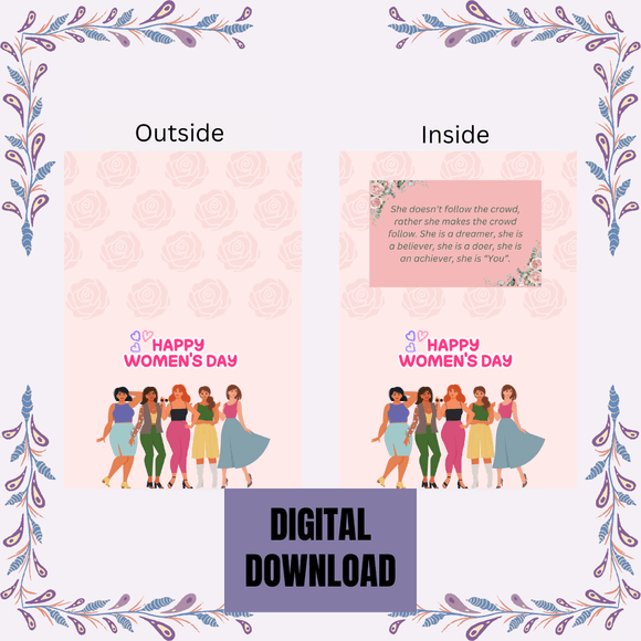 Beautiful Inspiring Folded Women&#x27;s Day Card- Landscape. Printable- instant download, 7x10 In.