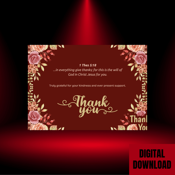 Beautiful Scripture Thank You Card- Landscape. Printable- instant download, 7x5 In.