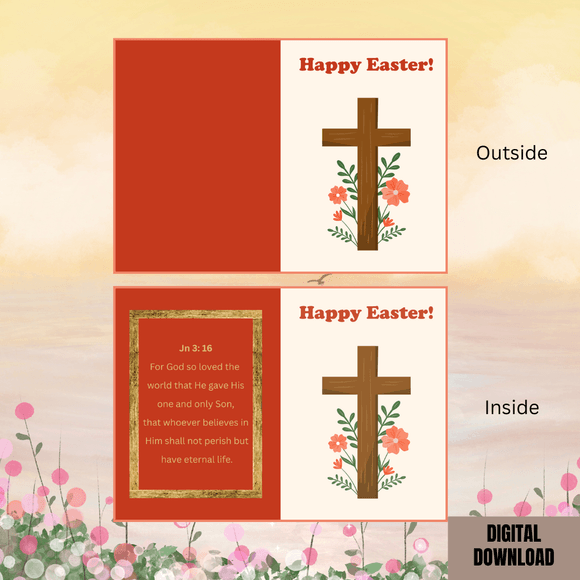 Beautiful Scripture Folded Easter Card- Portrait. Printable- instant download, 8.2 x 5.8 In.
