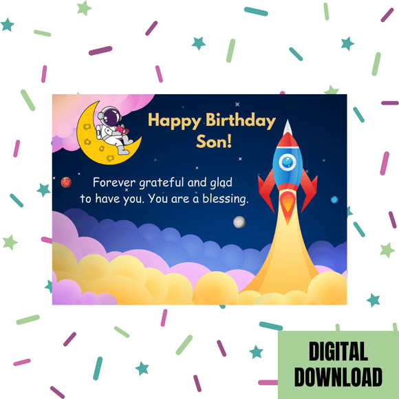 Beautiful Son Birthday Card- Landscape. Printable- instant download, 7x5 In
