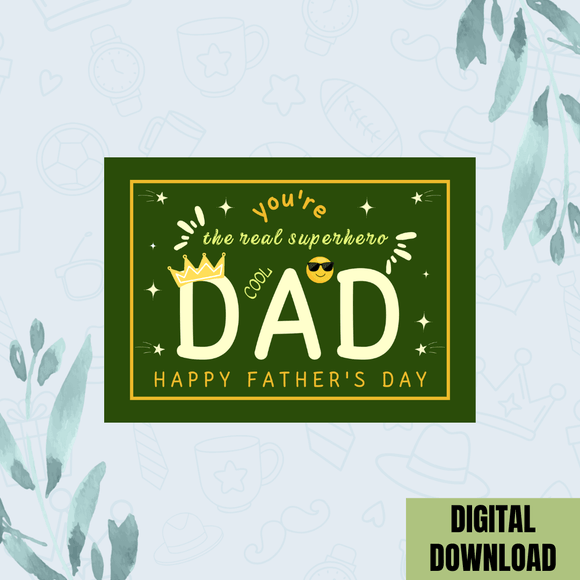 Lovely Happy Father&#x27;s Day Card- Landscape. Printable- instant download, 7x5 In.