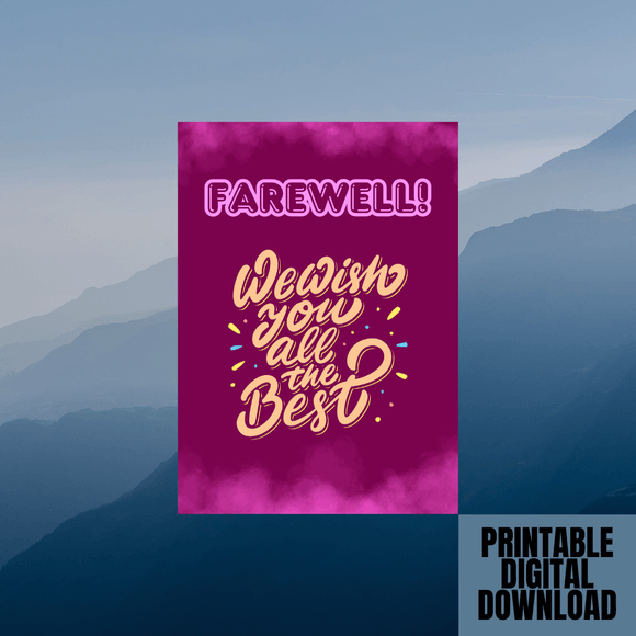 Cute Farewell Card- Portrait. Printable- instant download, 5x7 In.