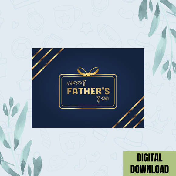 Cute Blue &amp; Gold Father&#x27;s Day Card- Landscape. Printable- instant download, 7x5 In.