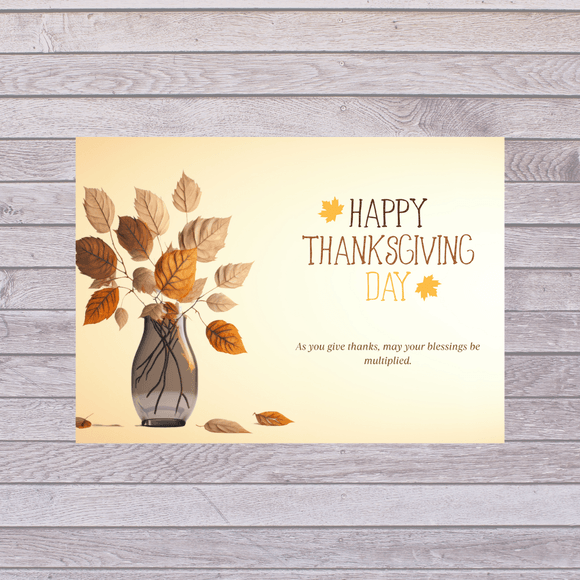 Cute Autumn Leaves Thanksgiving Card- Landscape. Printable- instant download, 7x5 In