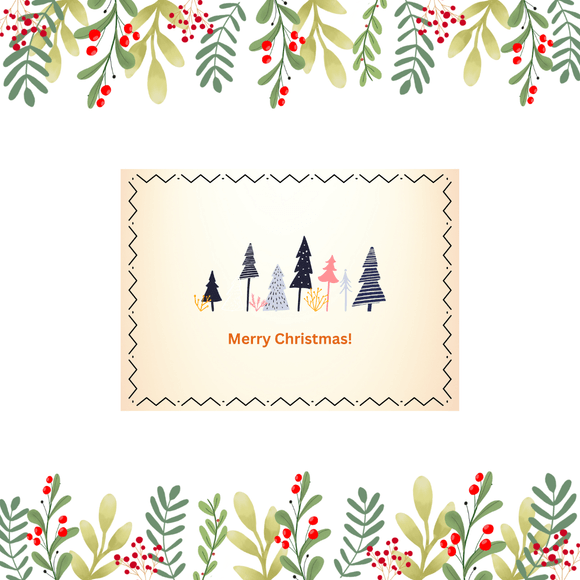 Merry Christmas Card- Landscape. Printable- instant download, 7x5 In.