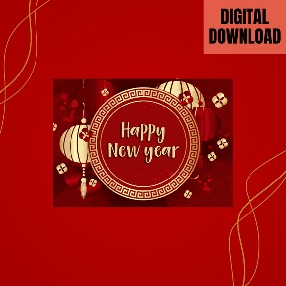 Beautiful Chinese New Year Card- Landscape. Printable- instant download, 7x5 In.