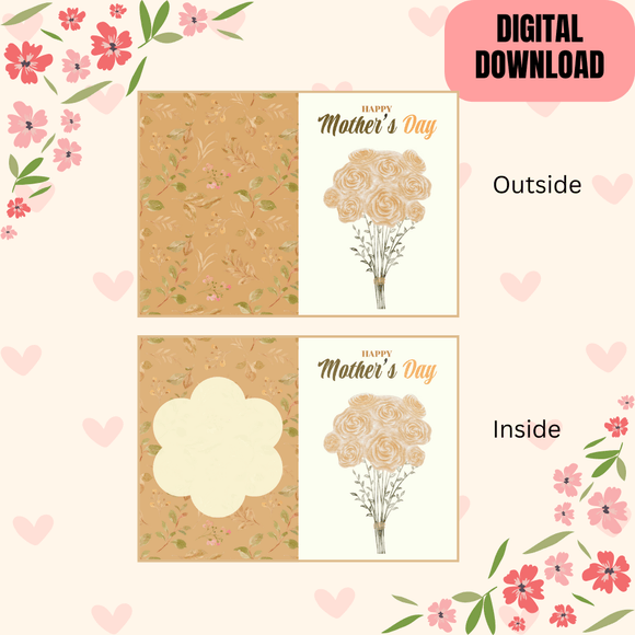 Beautiful Flower Folded Mother&#x27;s Day Card- Portrait. Printable- instant download, 21 x 14.8 cm.