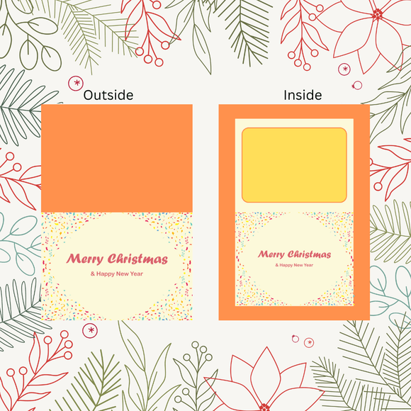 Folded Orange Christmas &amp; New Year Card- Landscape. Printable- instant download, 7x10 In.
