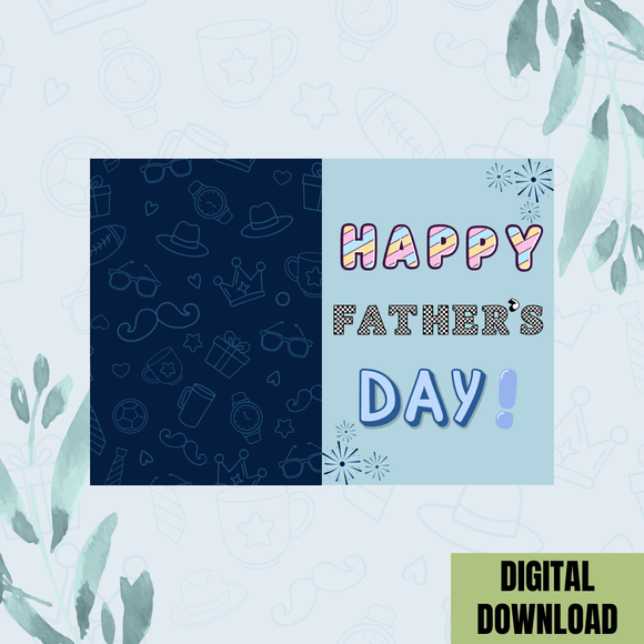 Cute Happy Father&#x27;s Day Folded Card- Portrait. Printable- instant download, 21x14.8 cm.