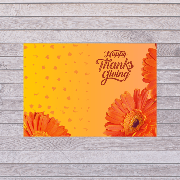Folded Orange Flowers Thanksgiving Card- Landscape. Printable- instant download, 10x7 In