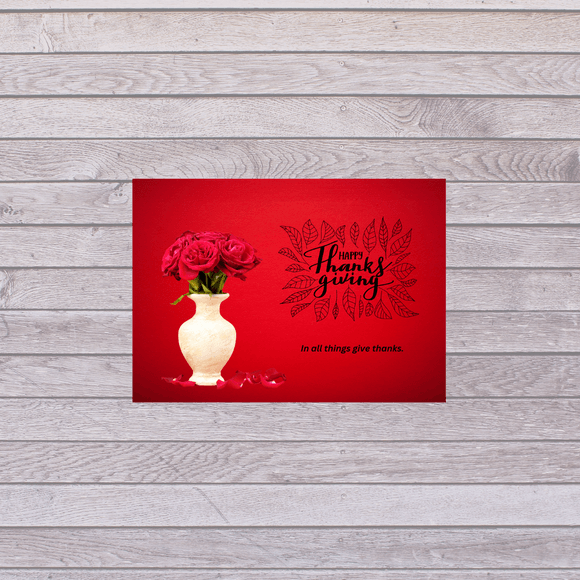 Red Roses Thanks giving Card- Landscape. Printable- instant download, 7x5 In
