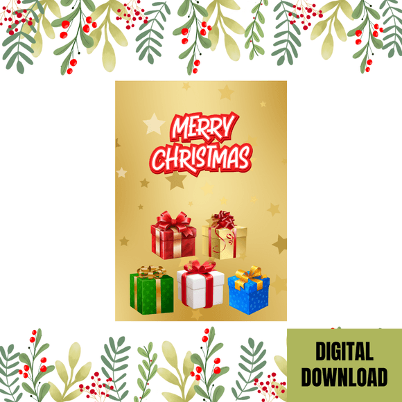 Cute Gift Christmas Card- Portrait. Printable- instant download, 5x7 In