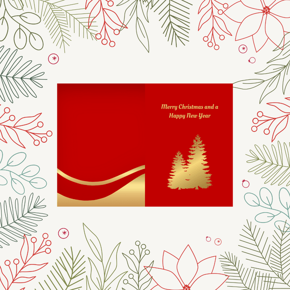 Folded Tree Christmas &amp; New Card- Portrait. Printable- instant download, 10x7 In.