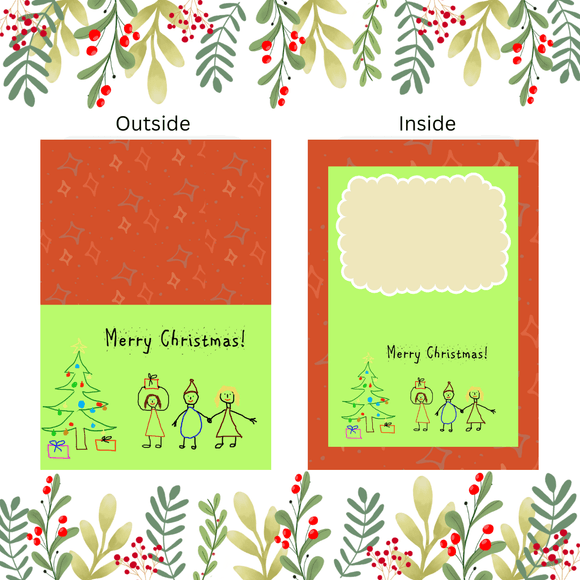 Folded Kids Chhristmas Card- Landscape. Printable- instant download, 7x10 In.