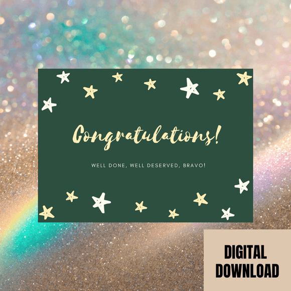 Cute Congratulations Card- Landscape. Printable- instant download, 7x5 In.