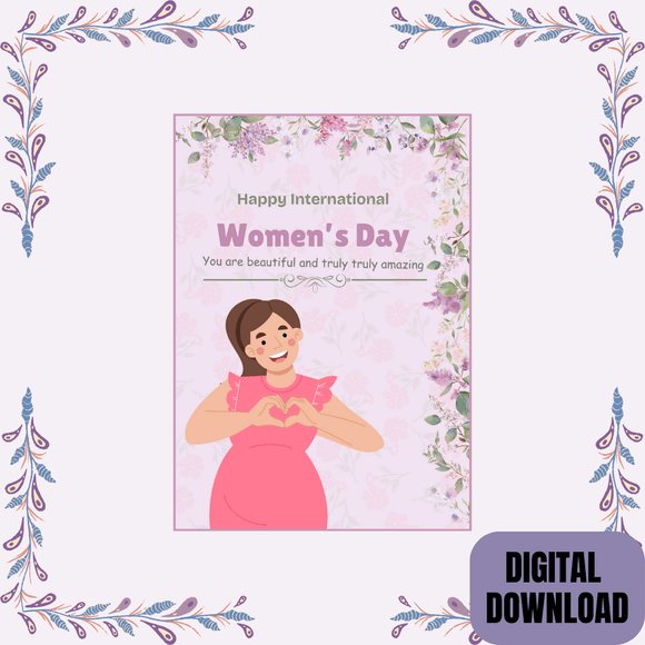 Lovely Women&#x27;s Day Card- Portrait. Printable- instant download, 5x7 In.