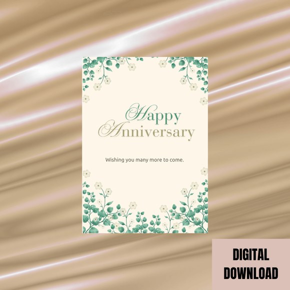 Lovely Floral Anniversary Card- Portrait. Printable- instant download, 5x7 In.