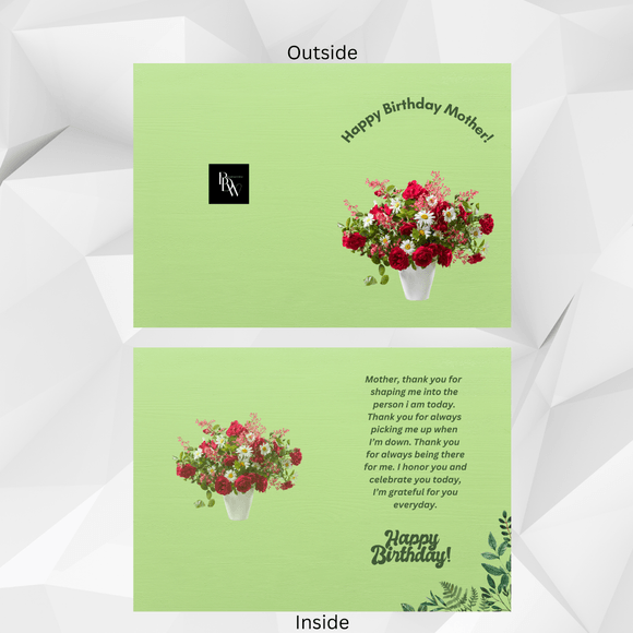 Fold Mother Birthday Card- Portrait. Printable- instant download, 10x7