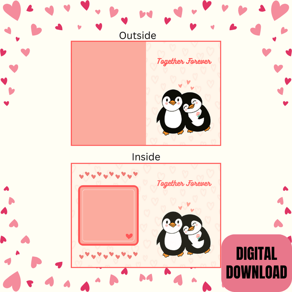 Together Forever Folded Couple Card- Portrait. Printable- instant download, 10x7 In.