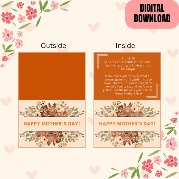 Lovely Inspirational Folded Mother&#x27;s Day Card- Landscape. Printable- instant download, 14.8 x 21 cm.