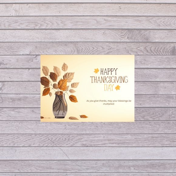 Brown Leaves Thanksgiving Card- Landscape. Printable- instant download, 7x5 In