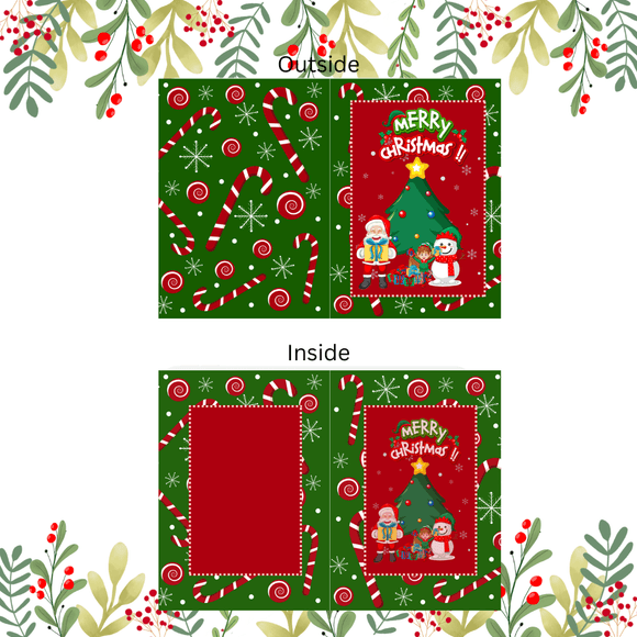 Folded Merry Christmas Card- Portrait. Printable- instant download, 10x7 In.