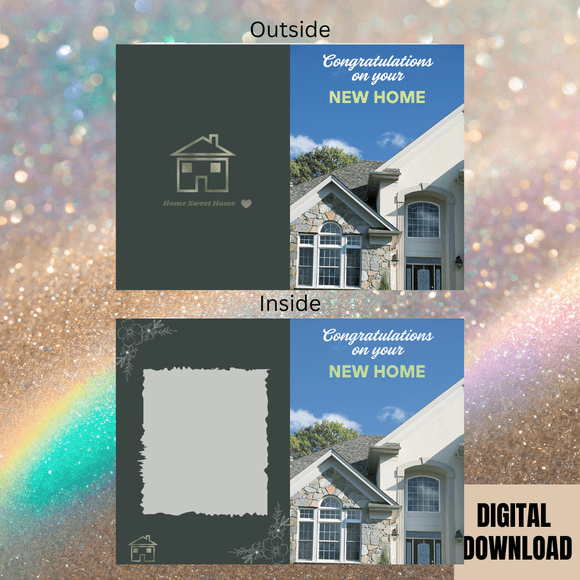 Beautiful New Home Congratulations Folded Card- Portrait. Printable- instant download, 21x14.8 cm.