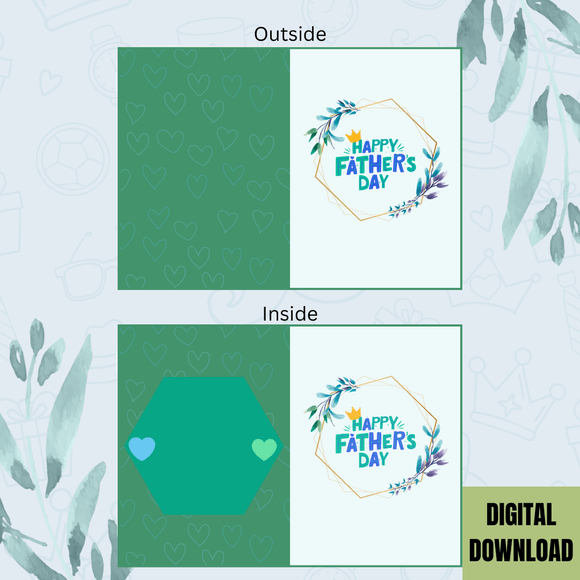 Beautiful Floral Father&#x27;s Day Folded Card- Portrait. Printable- instant download, 21x14.8 cm.