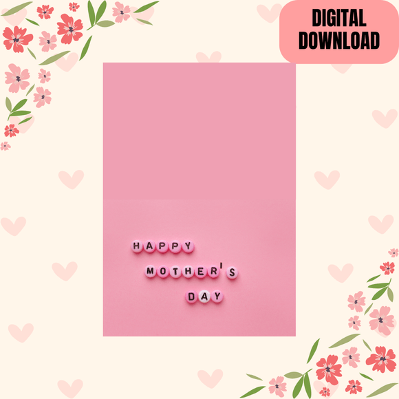 Cute &amp; Simple Folded Happy Mother&#x27;s Day Card- Landscape. Printable- instant download, 14.8 x 21 cm.