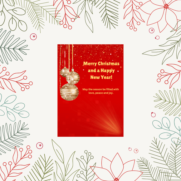 Ornament Christmas &amp; New Year Card- Portrait. Printable instant download, 5x7 In