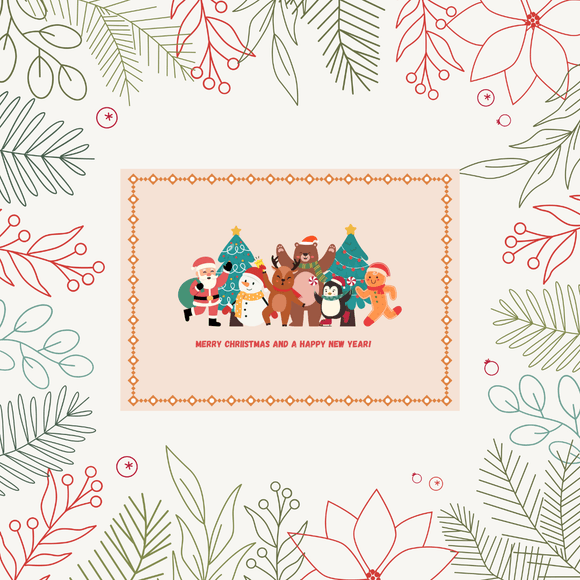 Merry Christmas and Happy New Year Card- Landscape. Printable- instant download, 7x5 In.