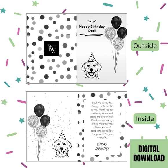 Cute Dad Birthday Folded Card- Portrait. Printable- instant download, 10x7 In
