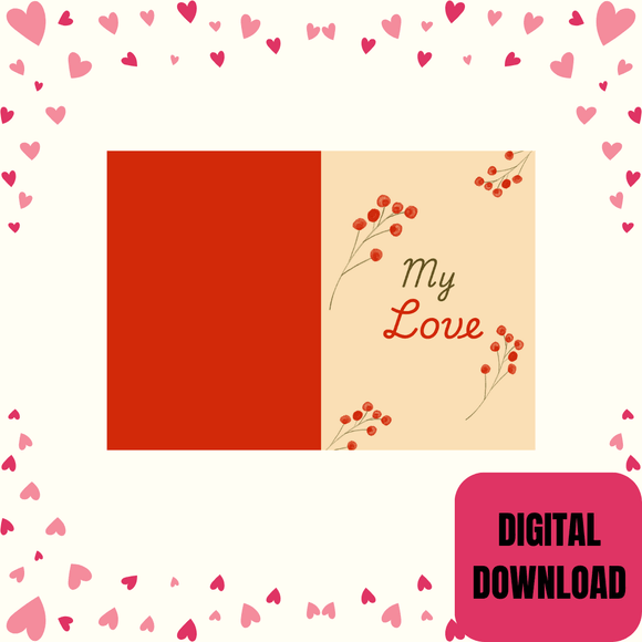 Folded My Love Couple Card- Portrait. Printable- instant download, 10x7 In.