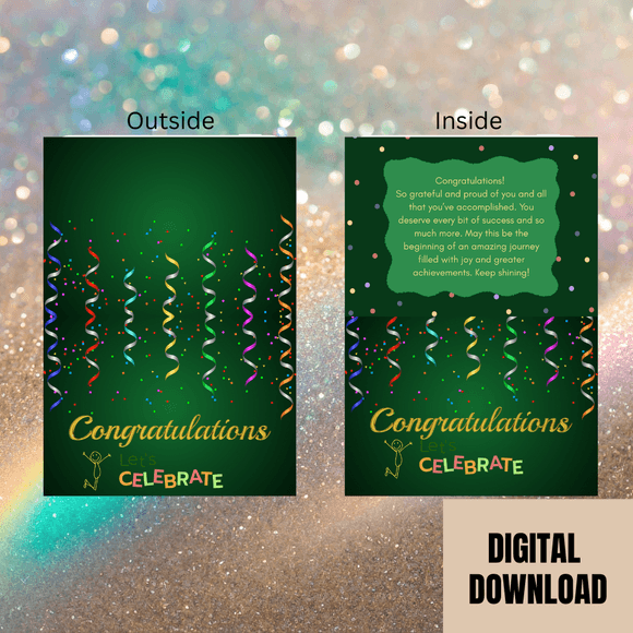 Lovely Congratulations Folded Card- Landscape. Printable- instant download, 14.8x21 cm.