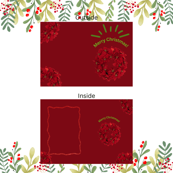 Folded Wreath Christmas Card- Portrait. Printable- instant download, 10x7 In.