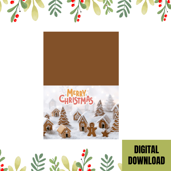 Beautiful Merry Christmas Folded Card- Landscape. Printable- instant download , 7x10 In.