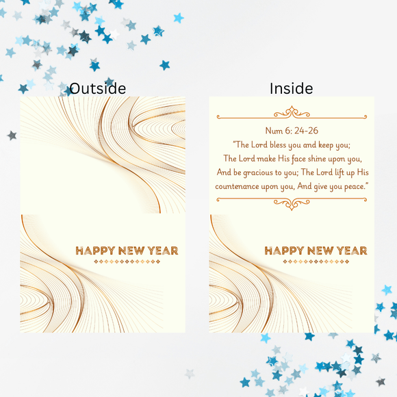 Folded Gold Pattern New Year Card- Landscape. Printable- instant download, 7x10 In.