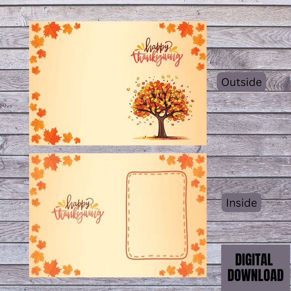 Lovely Autumn Thanksgiving Folded Card- Portrait. Printable- instant download, 10x7 In