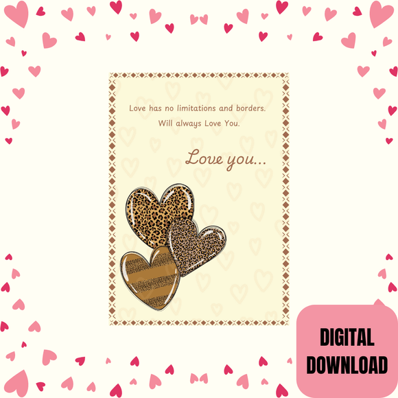 Animal Print Couple Card- Portrait. Printable- Instant download, 5x7 In.