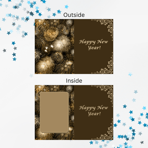 Folded Firework New Year Card- Portrait. Printable- instant download, 10x7 In.