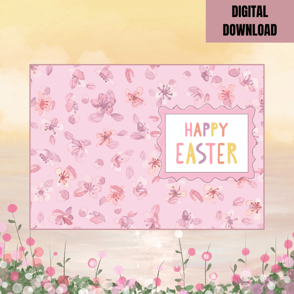 Beautiful Flower Patterned Folded Easter Card- Portrait. Printable- instant download, 10x7 In.