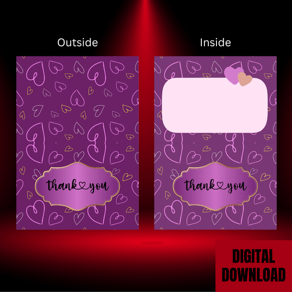 Beautiful Hearty Thank You Folded Card- Landscape. Printable- instant download, 14.8x21 cm