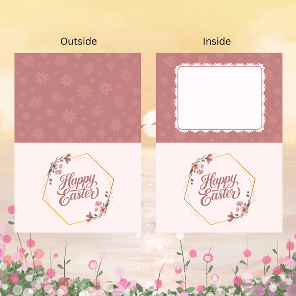 Lovely Floral Folded Easter Card- Landscape. Printable- instant download, 5.8 x 8.2 In.