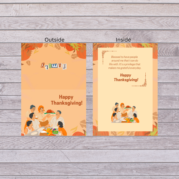 Folded Family Thanksgiving Card- Landscape. Printable- instant download, 7x10 In