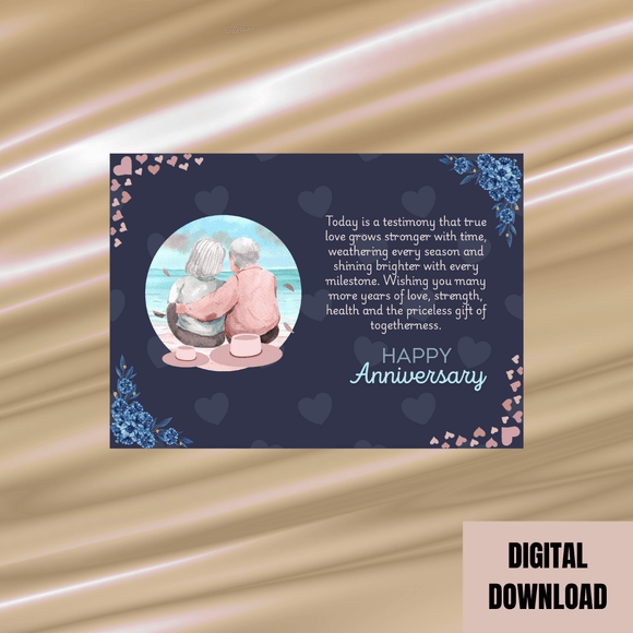 Cute Couple Anniversary Card- Landscape. Printable- instant download, 7x5 In.